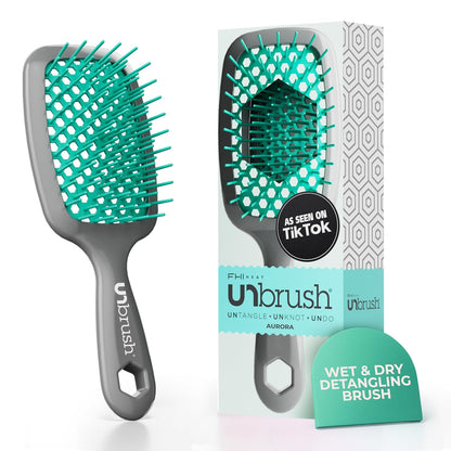 FHI Heat UNbrush Detangling Brush for Pain-Free Brushing on All Wet or Dry Hair Types — Durable DuoFlex Anti-Static Bristles, Lightweight Handle, Vented Hair Brush
