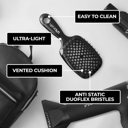 FHI Heat UNbrush Detangling Brush for Pain-Free Brushing on All Wet or Dry Hair Types — Durable DuoFlex Anti-Static Bristles, Lightweight Handle, Vented Hair Brush