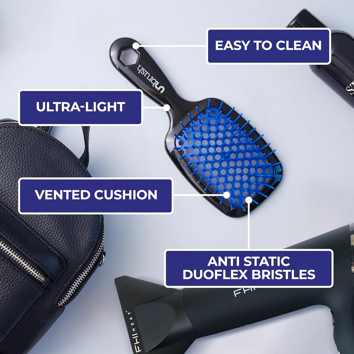 FHI Heat UNbrush Detangling Brush for Pain-Free Brushing on All Wet or Dry Hair Types — Durable DuoFlex Anti-Static Bristles, Lightweight Handle, Vented Hair Brush