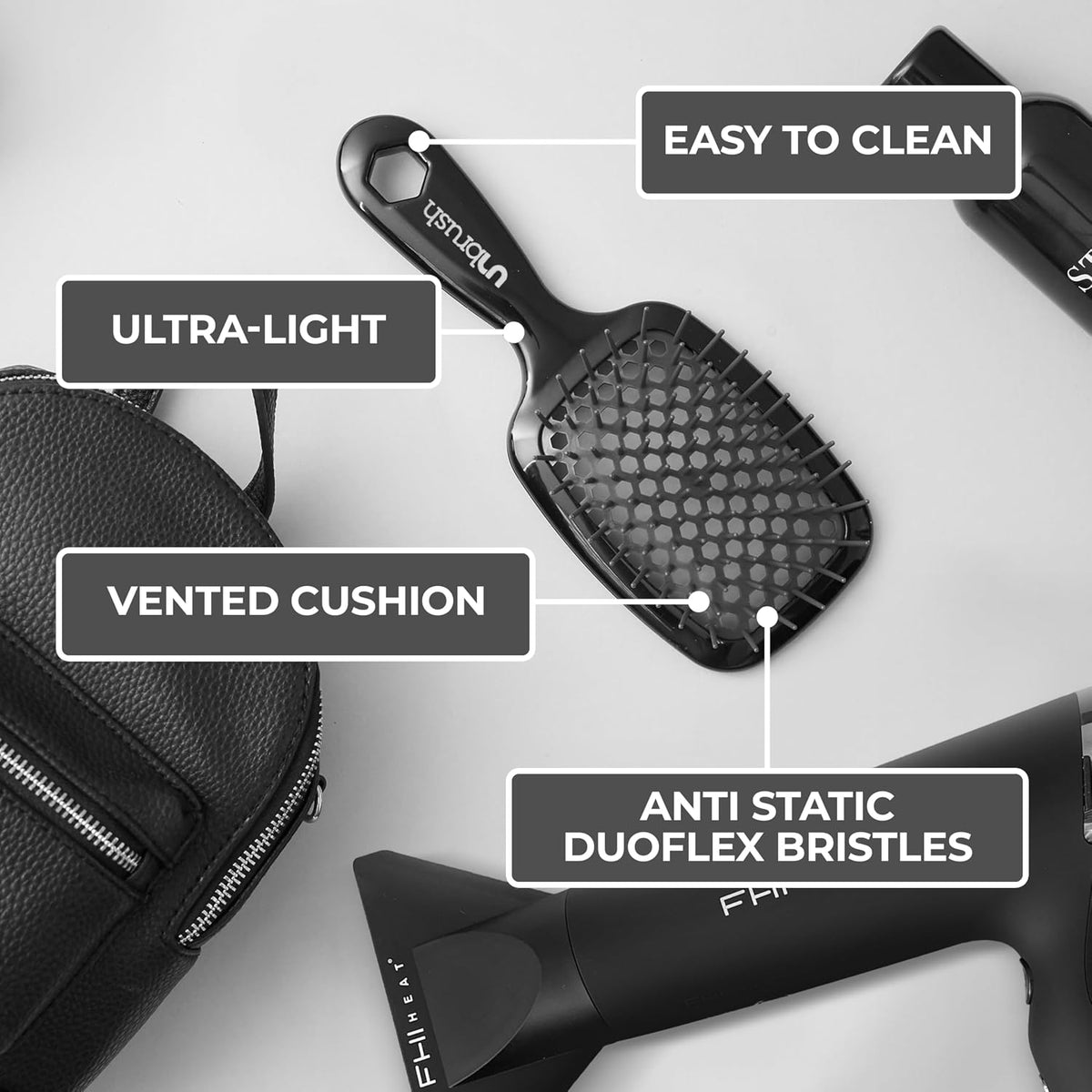 FHI Heat UNbrush Detangling Brush for Pain-Free Brushing on All Wet or Dry Hair Types — Durable DuoFlex Anti-Static Bristles, Lightweight Handle, Vented Hair Brush