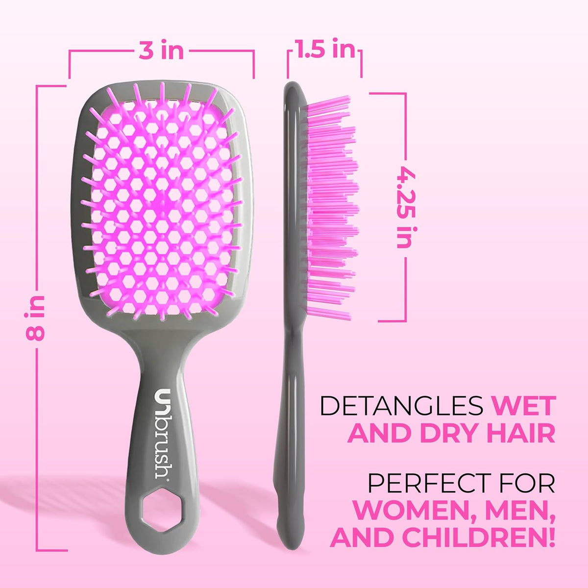 FHI Heat UNbrush Detangling Brush for Pain-Free Brushing on All Wet or Dry Hair Types — Durable DuoFlex Anti-Static Bristles, Lightweight Handle, Vented Hair Brush