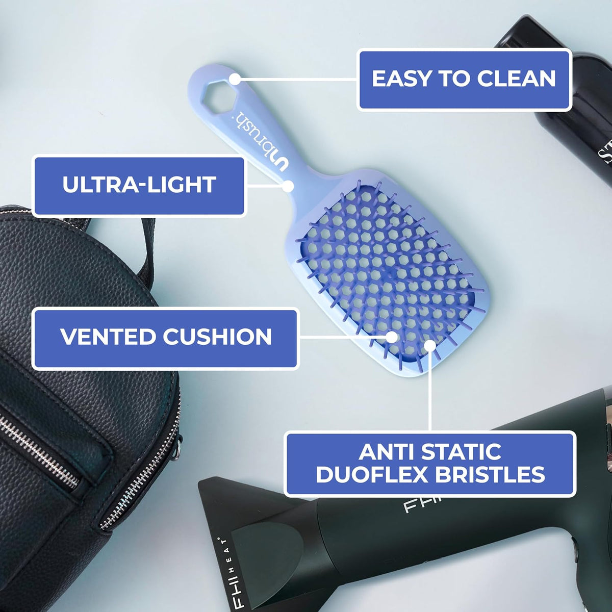 FHI Heat UNbrush Detangling Brush for Pain-Free Brushing on All Wet or Dry Hair Types — Durable DuoFlex Anti-Static Bristles, Lightweight Handle, Vented Hair Brush