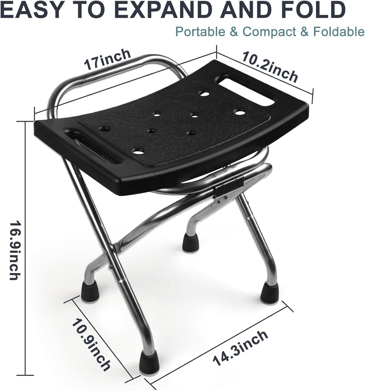 Shower Chair Seat, Stainless Shower Chair for Folding, Safety Anti-Slip Shower Bath Chairs for Seniors/Disabled by