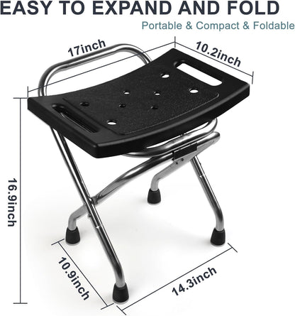 Shower Chair Seat, Stainless Shower Chair for Folding, Safety Anti-Slip Shower Bath Chairs for Seniors/Disabled by