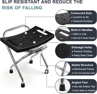 Shower Chair Seat, Stainless Shower Chair for Folding, Safety Anti-Slip Shower Bath Chairs for Seniors/Disabled by