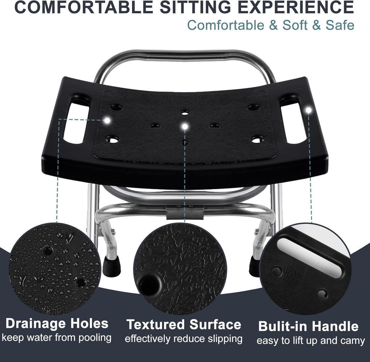 Shower Chair Seat, Stainless Shower Chair for Folding, Safety Anti-Slip Shower Bath Chairs for Seniors/Disabled by