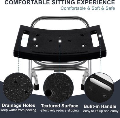 Shower Chair Seat, Stainless Shower Chair for Folding, Safety Anti-Slip Shower Bath Chairs for Seniors/Disabled by