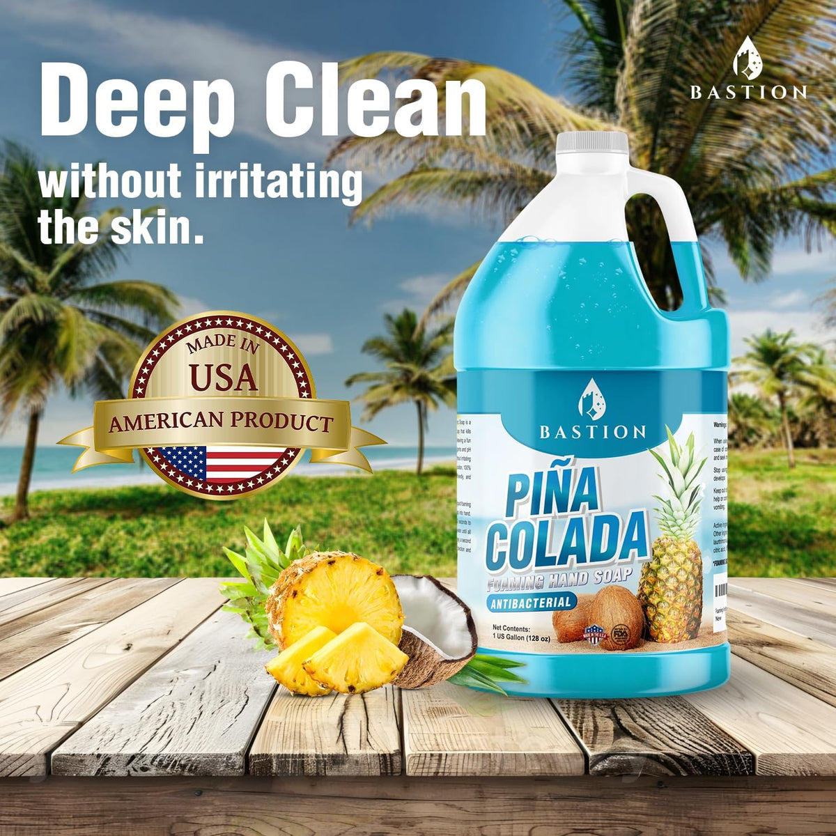 Foaming Antibacterial Hand Soap Refill – Pina Colada Scent, 1 Gallon (128 oz) – Bulk Moisturizing Hand Wash for Home, Office, Kitchen, Bathroom – Kills Germs, Softens Hands