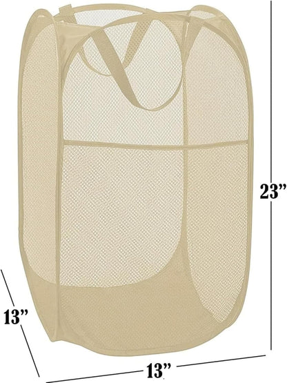 Deluxe Strong Mesh Pop up Laundry Hamper Basket with Side Pocket for Laundry Room, Bathroom, Kids Room, College Dorm or Travel Blush