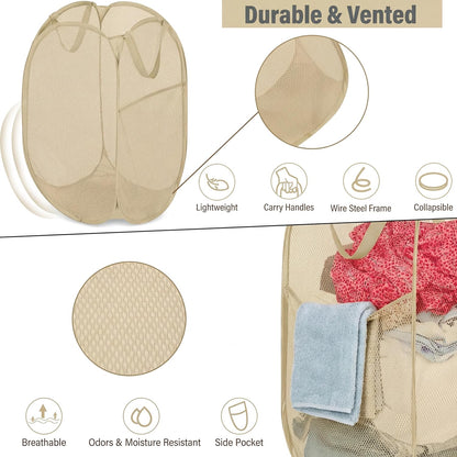 Deluxe Strong Mesh Pop up Laundry Hamper Basket with Side Pocket for Laundry Room, Bathroom, Kids Room, College Dorm or Travel Blush