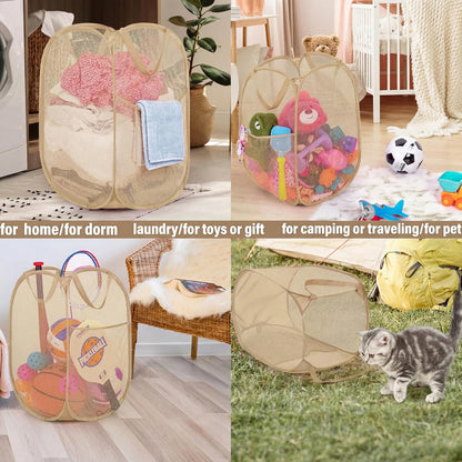 Deluxe Strong Mesh Pop up Laundry Hamper Basket with Side Pocket for Laundry Room, Bathroom, Kids Room, College Dorm or Travel Blush