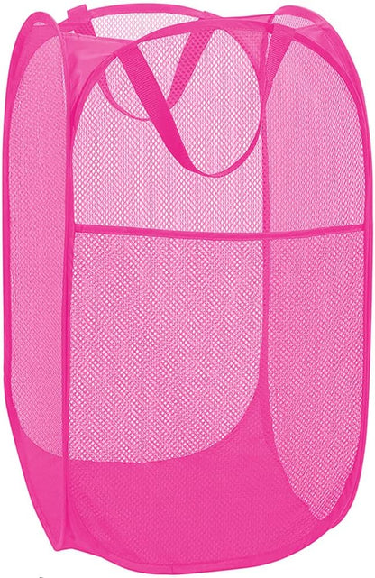 Deluxe Strong Mesh Pop up Laundry Hamper Basket with Side Pocket for Laundry Room, Bathroom, Kids Room, College Dorm or Travel Blush