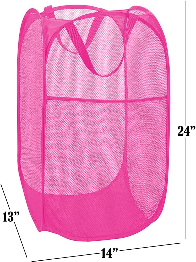 Deluxe Strong Mesh Pop up Laundry Hamper Basket with Side Pocket for Laundry Room, Bathroom, Kids Room, College Dorm or Travel Blush
