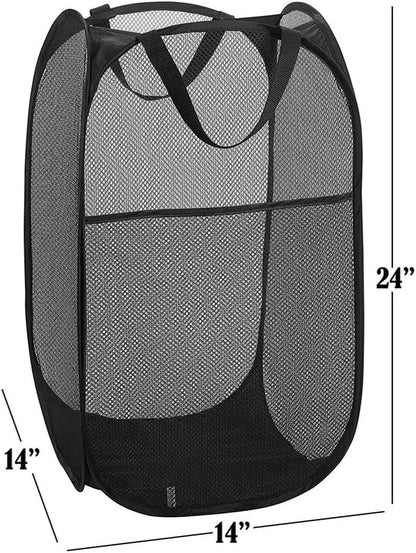 Deluxe Strong Mesh Pop up Laundry Hamper Basket with Side Pocket for Laundry Room, Bathroom, Kids Room, College Dorm or Travel Blush