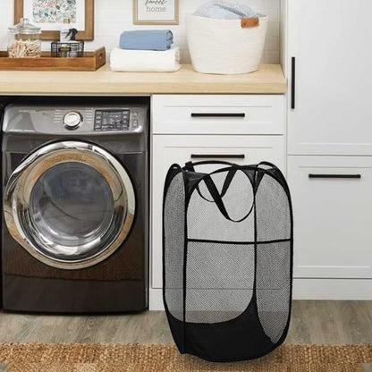 Deluxe Strong Mesh Pop up Laundry Hamper Basket with Side Pocket for Laundry Room, Bathroom, Kids Room, College Dorm or Travel Blush