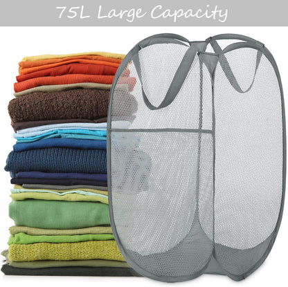 Deluxe Strong Mesh Pop up Laundry Hamper Basket with Side Pocket for Laundry Room, Bathroom, Kids Room, College Dorm or Travel Blush