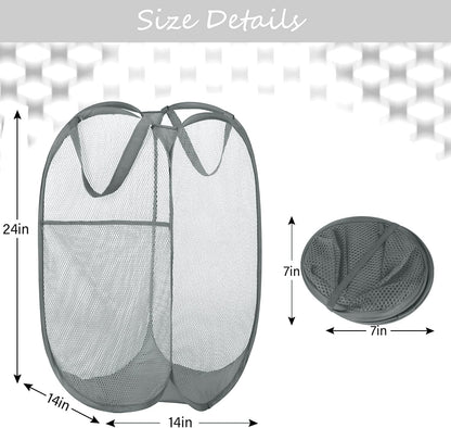 Deluxe Strong Mesh Pop up Laundry Hamper Basket with Side Pocket for Laundry Room, Bathroom, Kids Room, College Dorm or Travel Blush