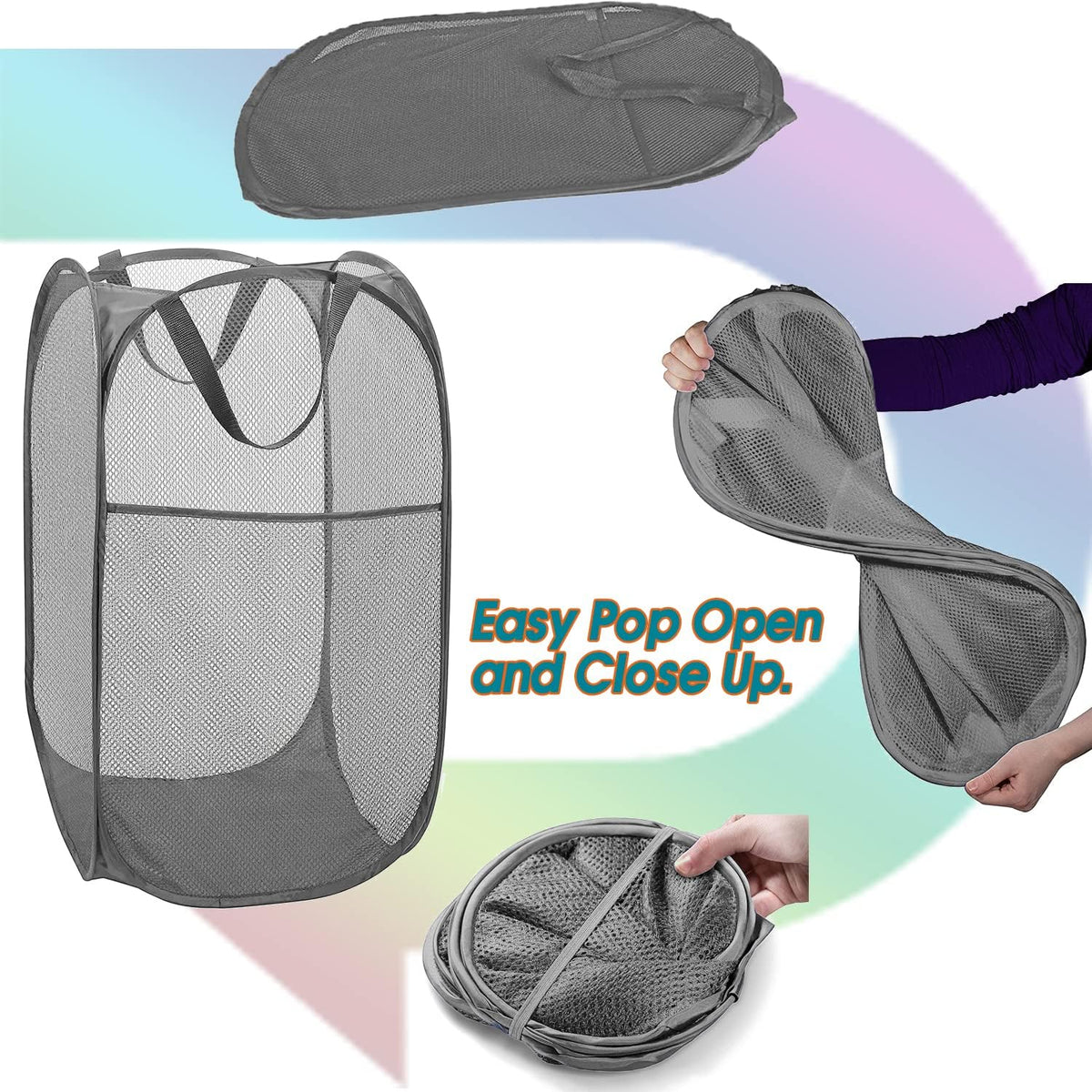 Deluxe Strong Mesh Pop up Laundry Hamper Basket with Side Pocket for Laundry Room, Bathroom, Kids Room, College Dorm or Travel Blush