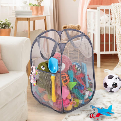 Deluxe Strong Mesh Pop up Laundry Hamper Basket with Side Pocket for Laundry Room, Bathroom, Kids Room, College Dorm or Travel Blush
