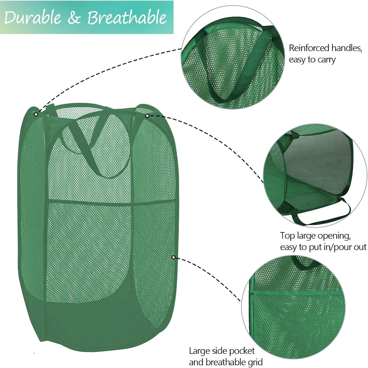 Deluxe Strong Mesh Pop up Laundry Hamper Basket with Side Pocket for Laundry Room, Bathroom, Kids Room, College Dorm or Travel Blush