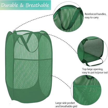 Deluxe Strong Mesh Pop up Laundry Hamper Basket with Side Pocket for Laundry Room, Bathroom, Kids Room, College Dorm or Travel Blush