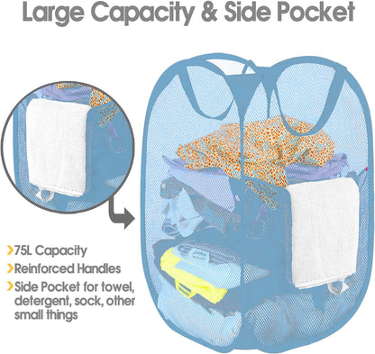 Deluxe Strong Mesh Pop up Laundry Hamper Basket with Side Pocket for Laundry Room, Bathroom, Kids Room, College Dorm or Travel Blush