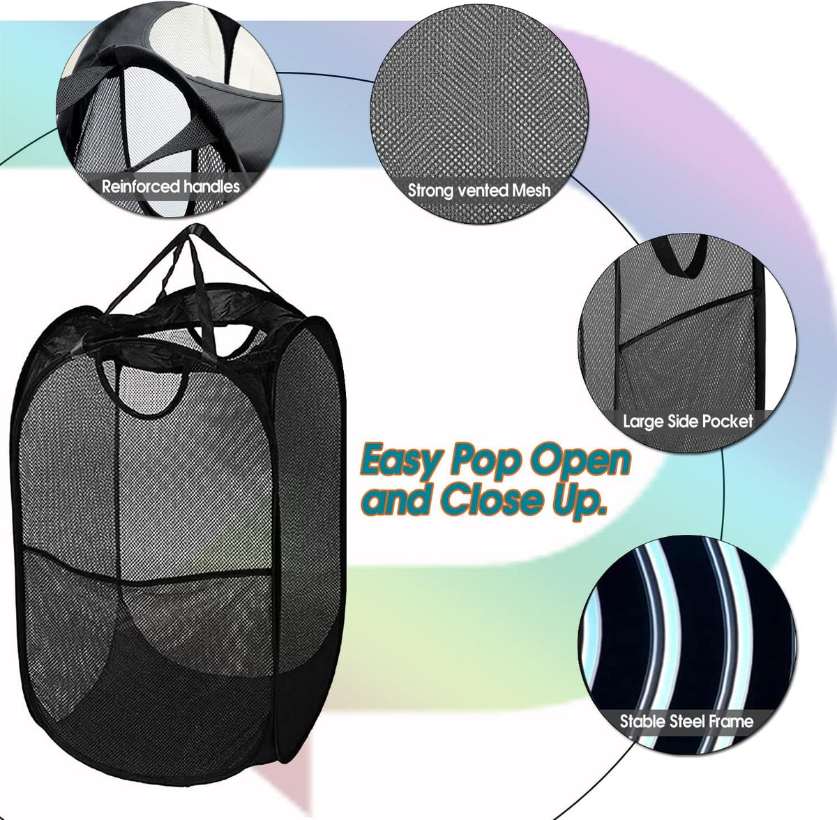 Deluxe Strong Mesh Pop up Laundry Hamper Basket with Side Pocket for Laundry Room, Bathroom, Kids Room, College Dorm or Travel Blush