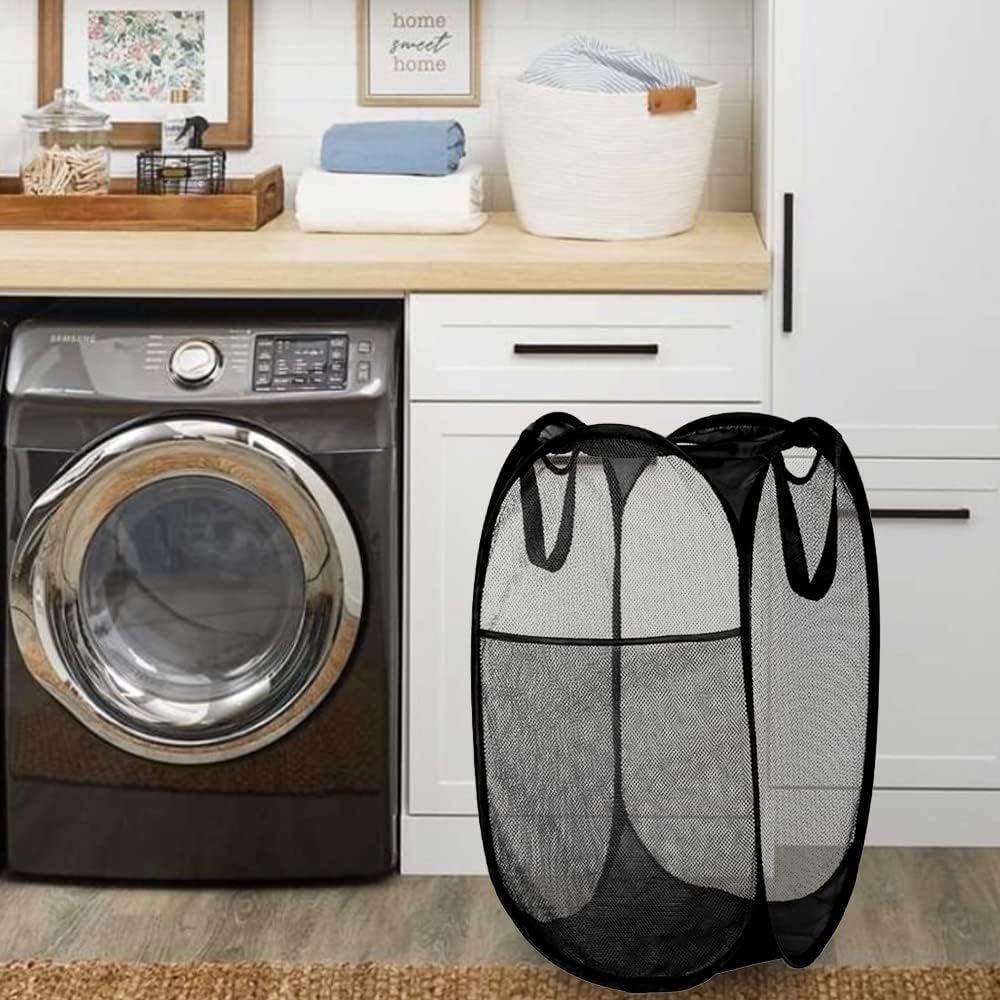 Deluxe Strong Mesh Pop up Laundry Hamper Basket with Side Pocket for Laundry Room, Bathroom, Kids Room, College Dorm or Travel Blush