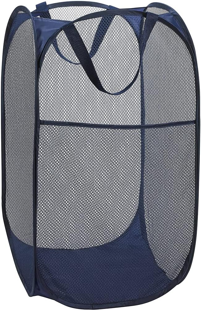 Deluxe Strong Mesh Pop up Laundry Hamper Basket with Side Pocket for Laundry Room, Bathroom, Kids Room, College Dorm or Travel Blush