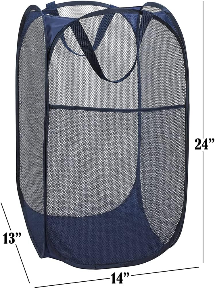 Deluxe Strong Mesh Pop up Laundry Hamper Basket with Side Pocket for Laundry Room, Bathroom, Kids Room, College Dorm or Travel Blush
