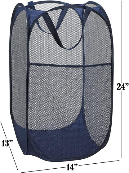 Deluxe Strong Mesh Pop up Laundry Hamper Basket with Side Pocket for Laundry Room, Bathroom, Kids Room, College Dorm or Travel Blush