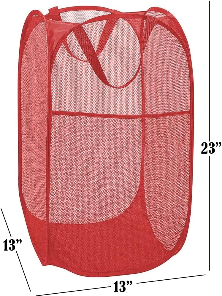 Deluxe Strong Mesh Pop up Laundry Hamper Basket with Side Pocket for Laundry Room, Bathroom, Kids Room, College Dorm or Travel Blush