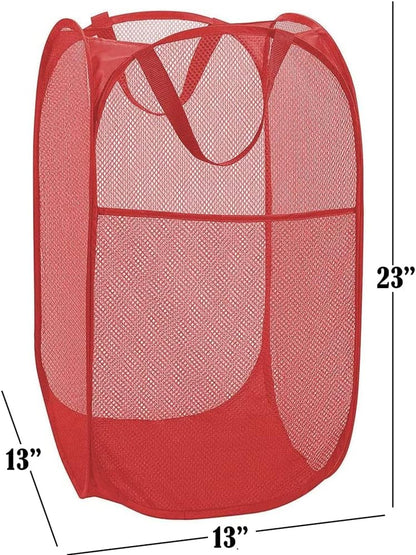 Deluxe Strong Mesh Pop up Laundry Hamper Basket with Side Pocket for Laundry Room, Bathroom, Kids Room, College Dorm or Travel Blush