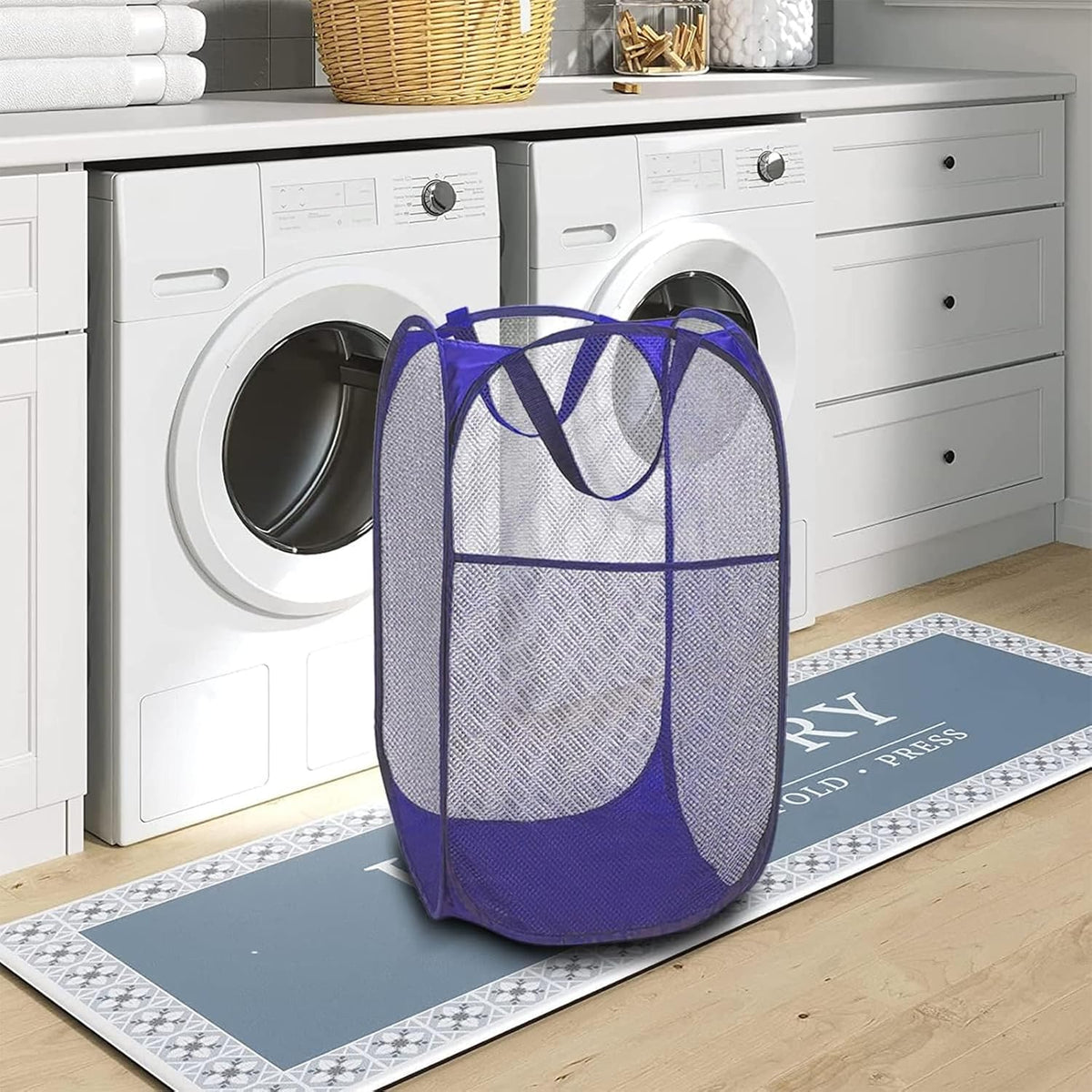 Deluxe Strong Mesh Pop up Laundry Hamper Basket with Side Pocket for Laundry Room, Bathroom, Kids Room, College Dorm or Travel Blush