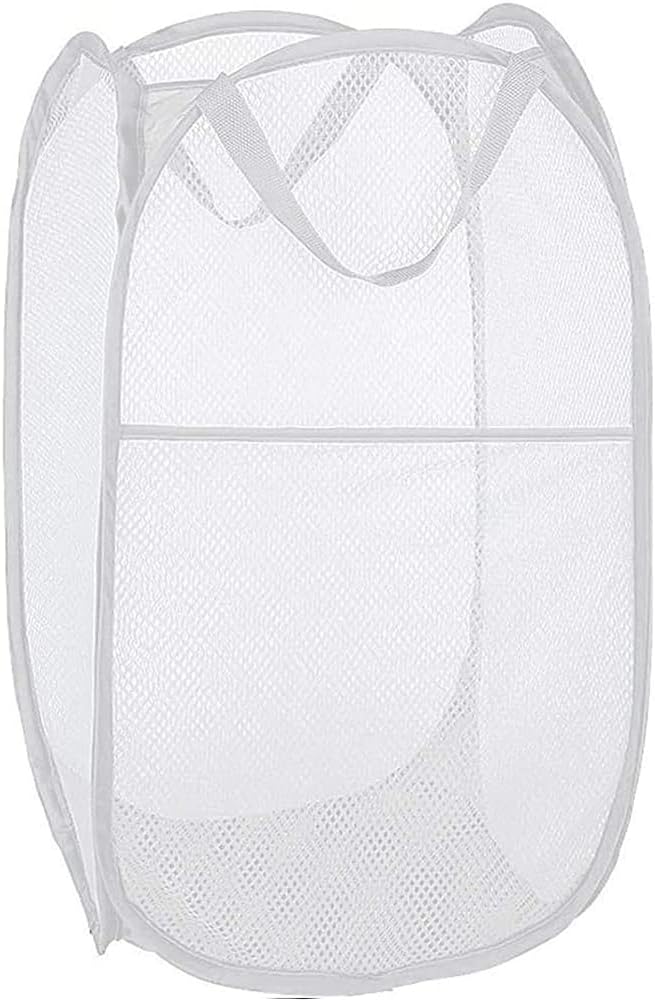 Deluxe Strong Mesh Pop up Laundry Hamper Basket with Side Pocket for Laundry Room, Bathroom, Kids Room, College Dorm or Travel Blush