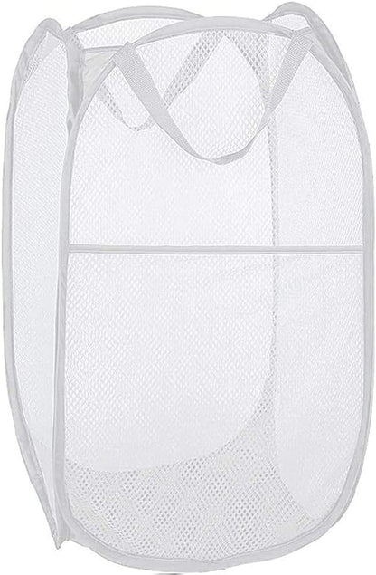 Deluxe Strong Mesh Pop up Laundry Hamper Basket with Side Pocket for Laundry Room, Bathroom, Kids Room, College Dorm or Travel Blush