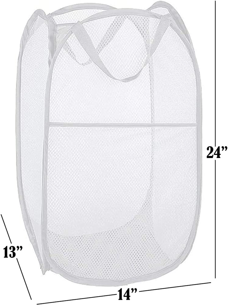 Deluxe Strong Mesh Pop up Laundry Hamper Basket with Side Pocket for Laundry Room, Bathroom, Kids Room, College Dorm or Travel Blush