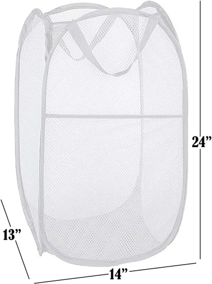 Deluxe Strong Mesh Pop up Laundry Hamper Basket with Side Pocket for Laundry Room, Bathroom, Kids Room, College Dorm or Travel Blush