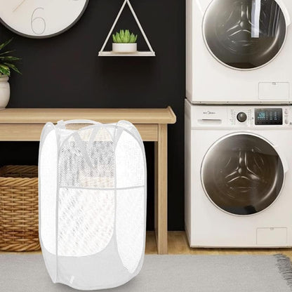 Deluxe Strong Mesh Pop up Laundry Hamper Basket with Side Pocket for Laundry Room, Bathroom, Kids Room, College Dorm or Travel Blush