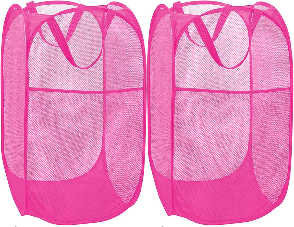 Deluxe Strong Mesh Pop up Laundry Hamper Basket with Side Pocket for Laundry Room, Bathroom, Kids Room, College Dorm or Travel Blush