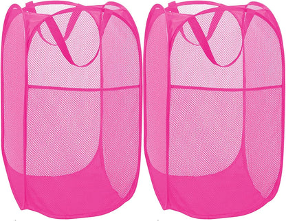 Deluxe Strong Mesh Pop up Laundry Hamper Basket with Side Pocket for Laundry Room, Bathroom, Kids Room, College Dorm or Travel Blush