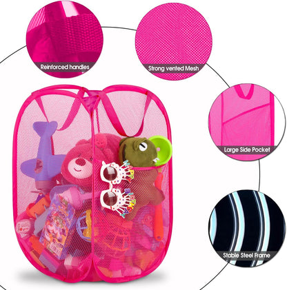 Deluxe Strong Mesh Pop up Laundry Hamper Basket with Side Pocket for Laundry Room, Bathroom, Kids Room, College Dorm or Travel Blush