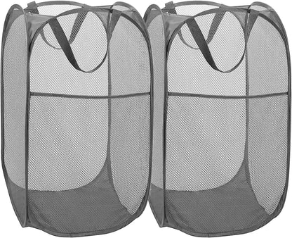 Deluxe Strong Mesh Pop up Laundry Hamper Basket with Side Pocket for Laundry Room, Bathroom, Kids Room, College Dorm or Travel Blush