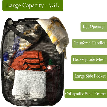 Deluxe Strong Mesh Pop up Laundry Hamper Basket with Side Pocket for Laundry Room, Bathroom, Kids Room, College Dorm or Travel Blush