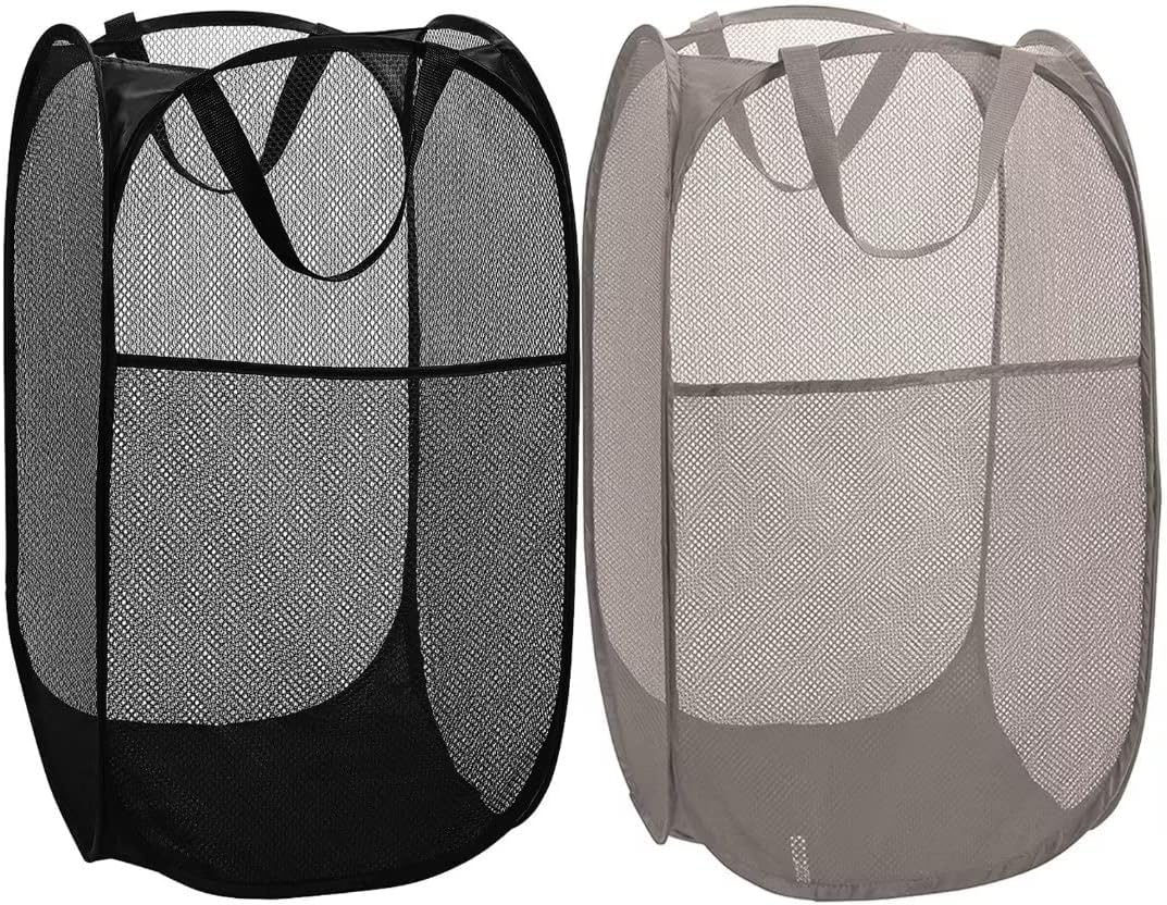 Deluxe Strong Mesh Pop up Laundry Hamper Basket with Side Pocket for Laundry Room, Bathroom, Kids Room, College Dorm or Travel Blush