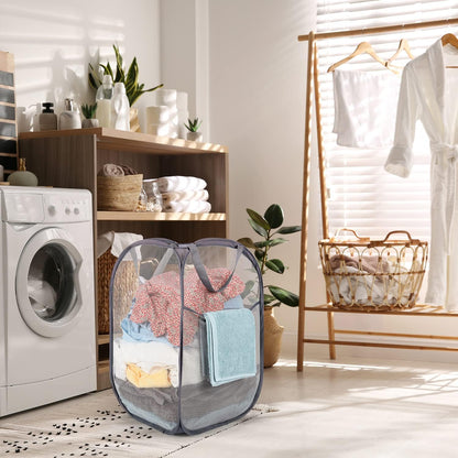 Deluxe Strong Mesh Pop up Laundry Hamper Basket with Side Pocket for Laundry Room, Bathroom, Kids Room, College Dorm or Travel Blush