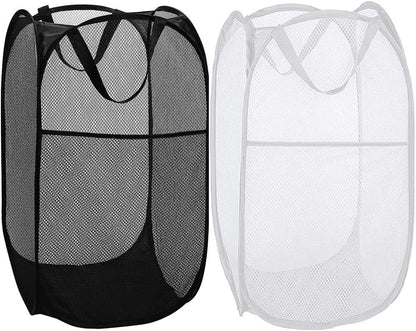 Deluxe Strong Mesh Pop up Laundry Hamper Basket with Side Pocket for Laundry Room, Bathroom, Kids Room, College Dorm or Travel Blush