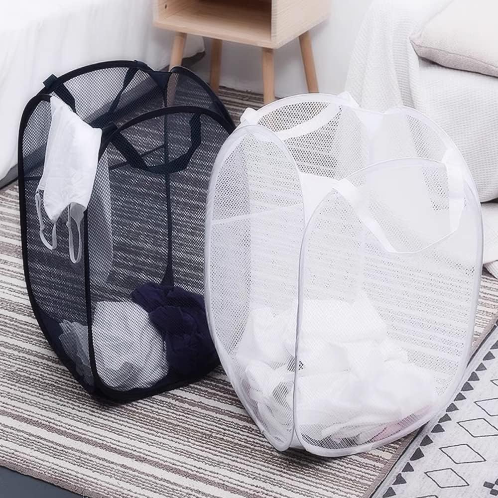 Deluxe Strong Mesh Pop up Laundry Hamper Basket with Side Pocket for Laundry Room, Bathroom, Kids Room, College Dorm or Travel Blush