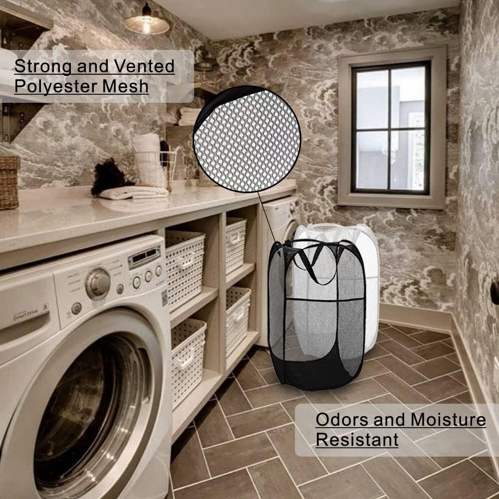 Deluxe Strong Mesh Pop up Laundry Hamper Basket with Side Pocket for Laundry Room, Bathroom, Kids Room, College Dorm or Travel Blush