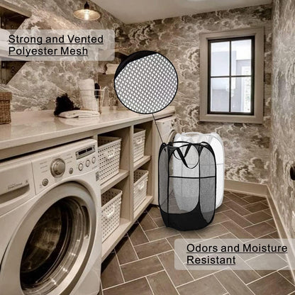 Deluxe Strong Mesh Pop up Laundry Hamper Basket with Side Pocket for Laundry Room, Bathroom, Kids Room, College Dorm or Travel Blush